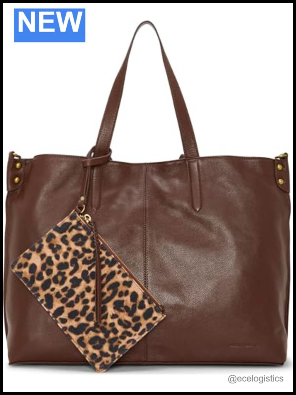 Genuine Leather Large Tote Bag with Magnet Snap Closure, Shoulder Strap